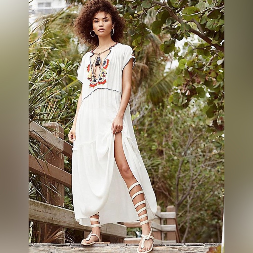 Free People Daisy Fields Embroidered White Maxi Dress NWT